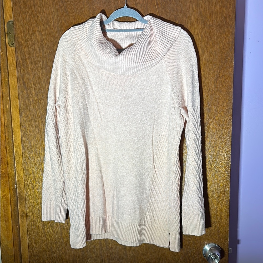 Calvin Klein Pinkish Cream Cowl Neck Cable Knit Sweater